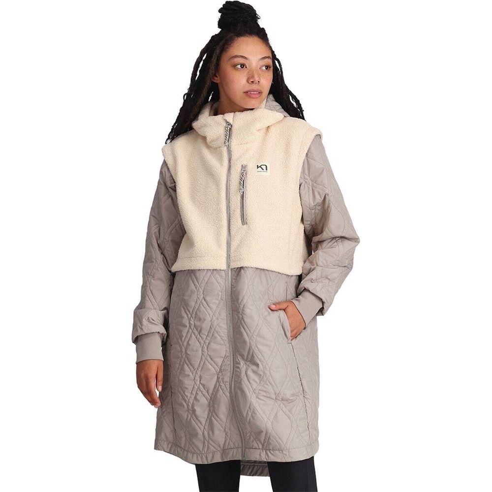 Kari Traa Womens Ruth Quilted‎ Coat Jacket Size XL Gray Beige Mixed Media Fleece